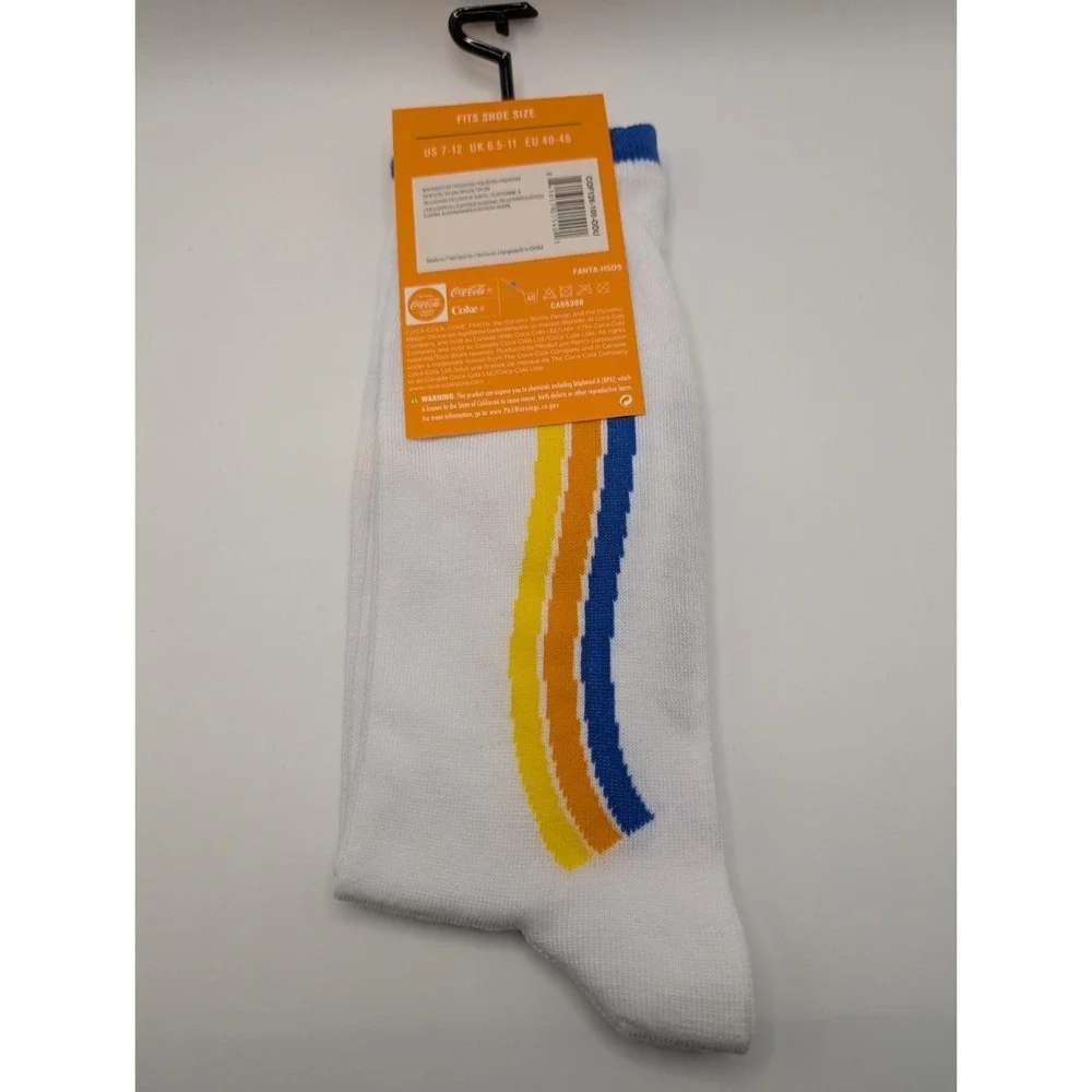 Fanta Tri Color Stripe Socks One Size Men's US Size 7-12 White Crew NWT
